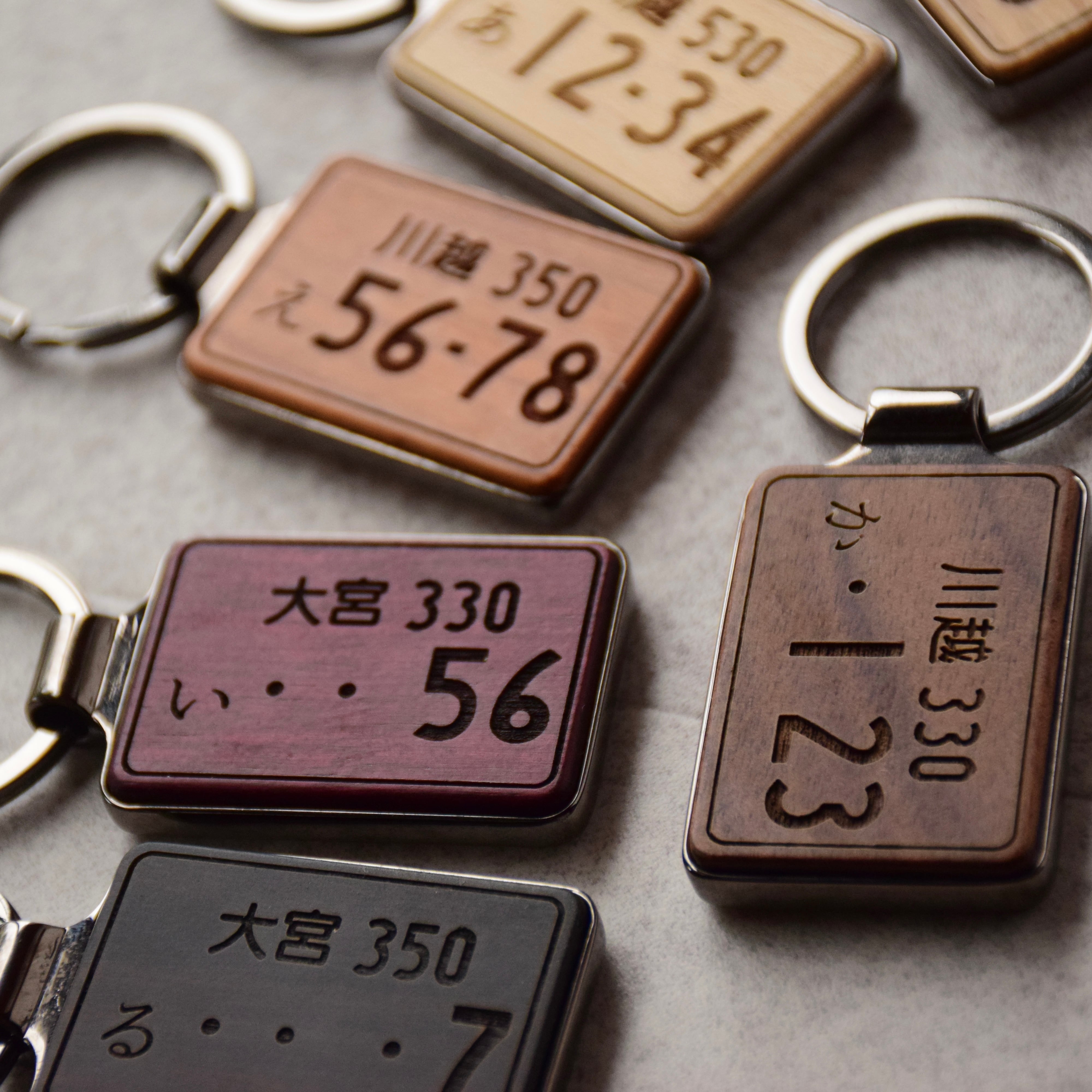 銘木 メタル ナンバープレート wood Key ring 天然木 キーホルダー 車