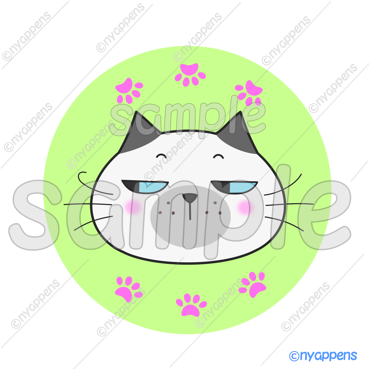 【商用利用OK】ヒゲまる猫イラスト(シャムグレー)シールやアイコン、素材に!