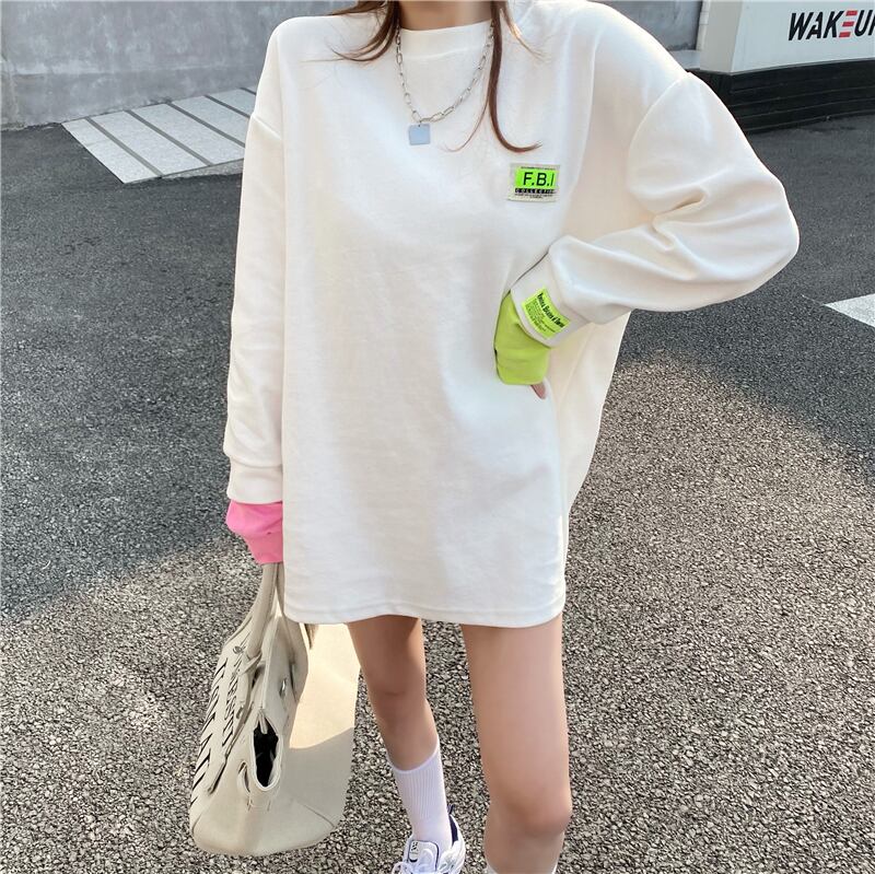 Tシャツ シャツ スプリングルーズロング長袖スリーブホワイト 春物 ブラックストロベリース33882351399