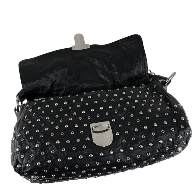 PRADA プラダ ショルダーバッグ ブラック プッシュロック レザー スタッズ セミショルダー vintage ヴィンテージ オールド mh4vuk