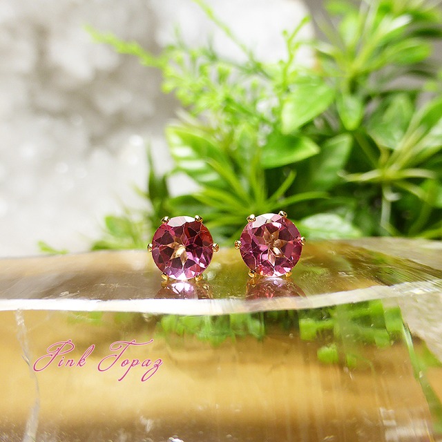 ピンクトパーズ・ピアス 6mm(1ペア)