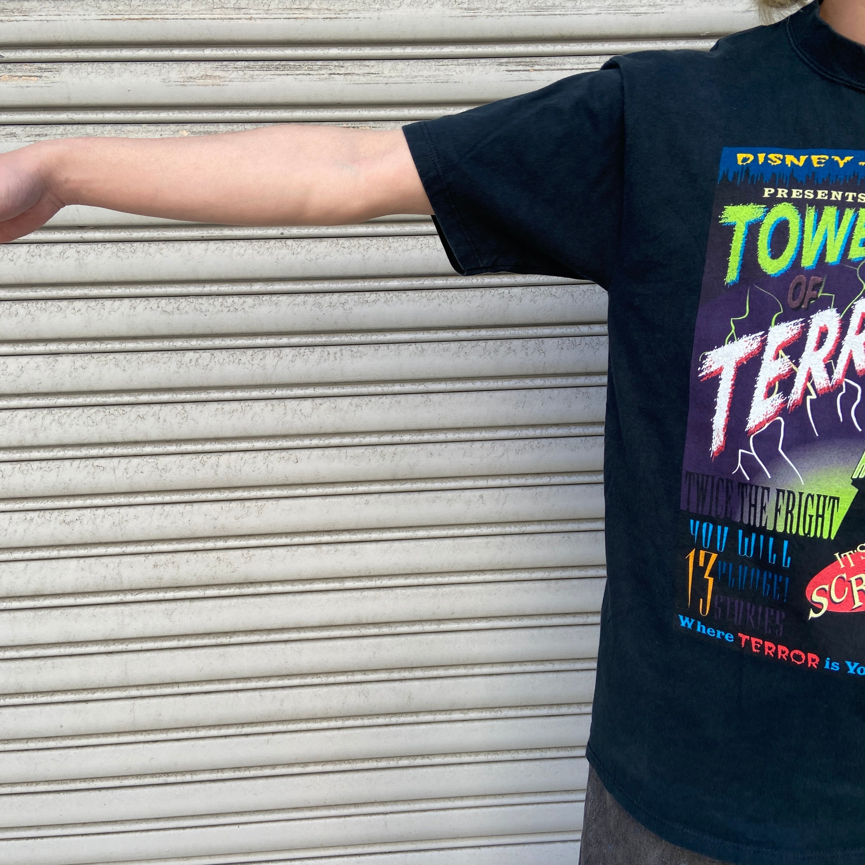90s Disney タワーオブテラー プリントt ディズニー 黒 M相当 90s Disney タワーオブテラー プリントt ディズニー 黒 M相当