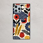 受注生産 iPhoneケース 青い波と花の民芸柄｜波モチーフ FMSY099B