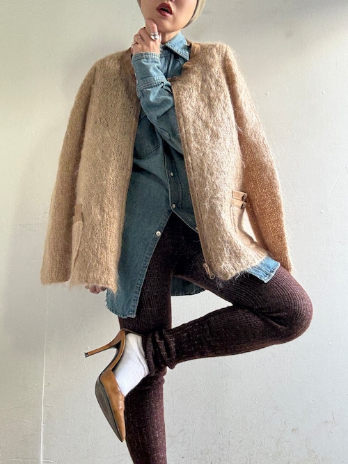 1980s Vintage Mohair Double Zip Knit Jacket