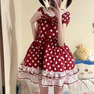 ゆめかわ♡ドット柄レッドワンピース wanpi200 ゆめかわ♡ドット柄レッドワンピース wanpi200