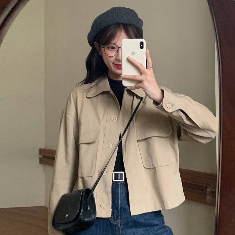 シャツ ジャケット スプリングオータムスタンダードスタイル ロング レトロ 春物 秋物 試着室70959019006