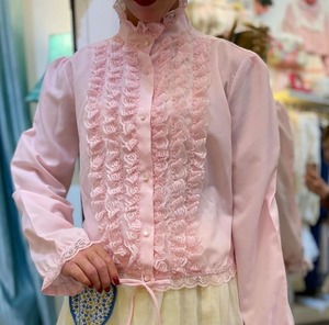 70's vintage pink lace blouse