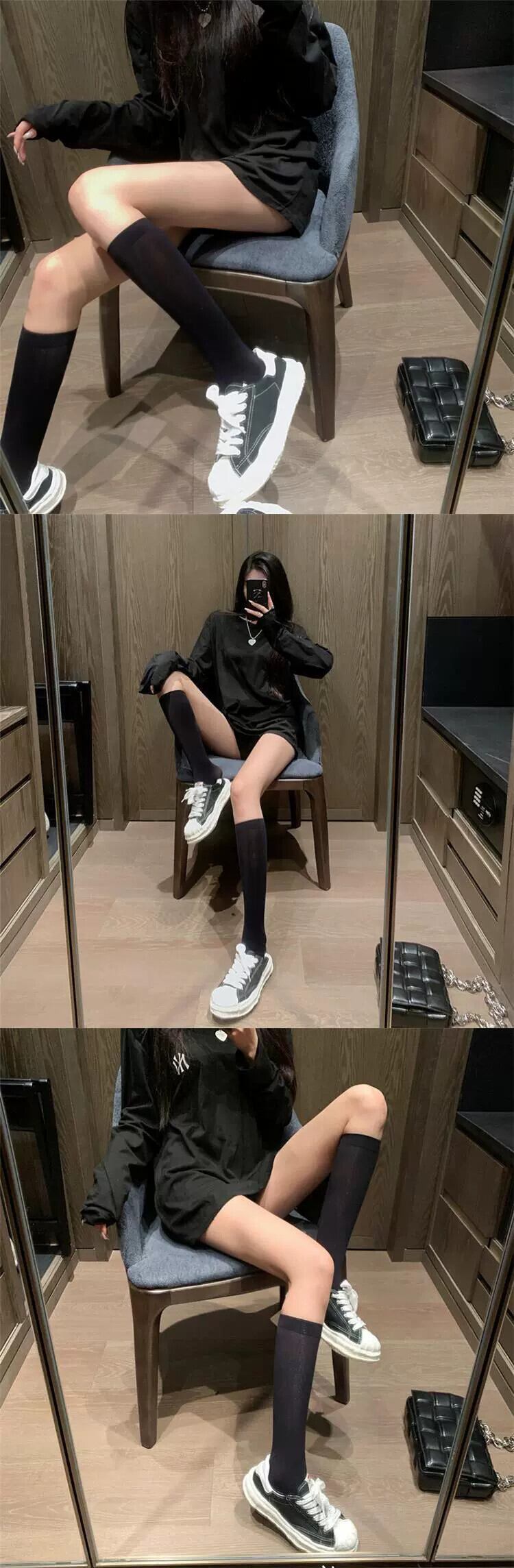 ese 黒靴下夏無地ミディアムソックスイントレンディな白