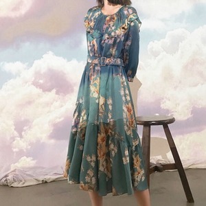 送料無料 未使用 発表会 舞台衣装 パーティ フォ－マル 花柄 フリル ワンピース S 11号 [OPN3732]