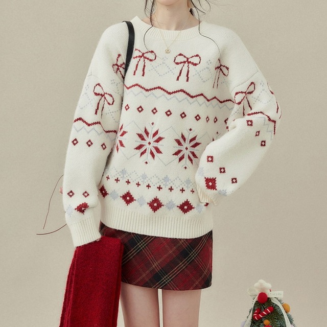 リボンジャガードニットプルオーバー 00317