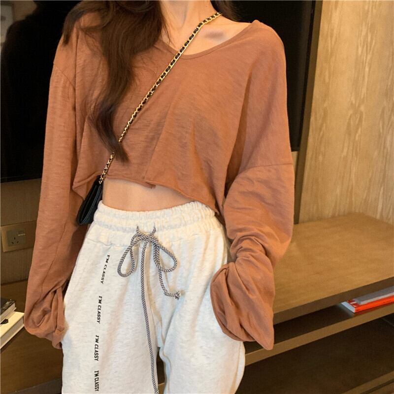 Tシャツ シャツ ルーズスタイルショートフードトップス スプリング薄手 ロング 春物 ブラックストロベリース71706615639