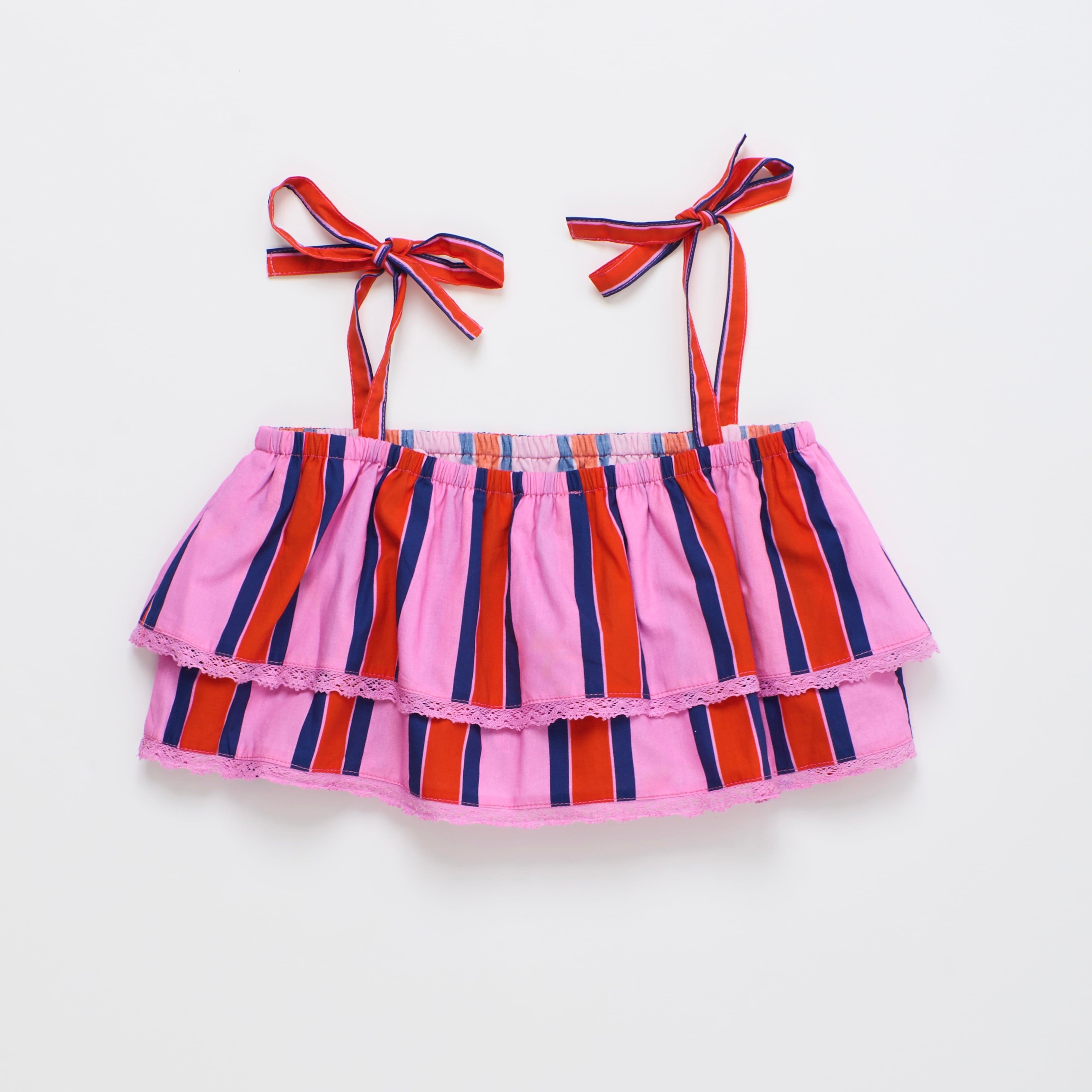 〈Outlet〉Maison Mangostan|Tropic Ruffles Stripes Top | 2Y