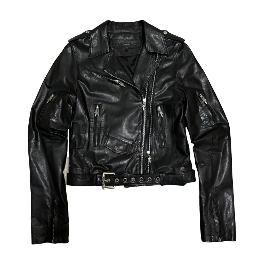 Chrome Hearts Dagger Zip Up Lamb Leather Biker Jacket