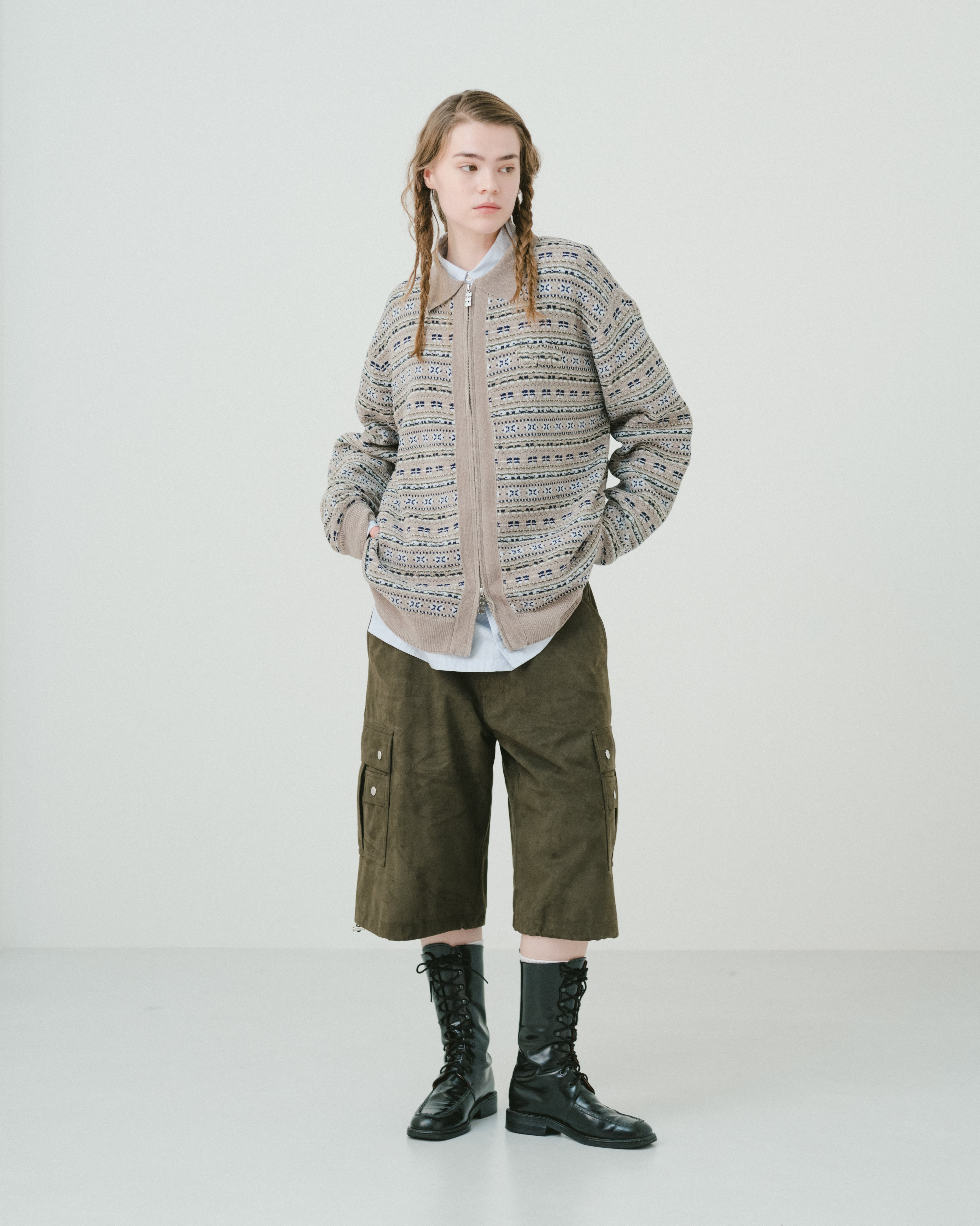 Zip up knit polo shirt（GREIGE） | TTTMSW