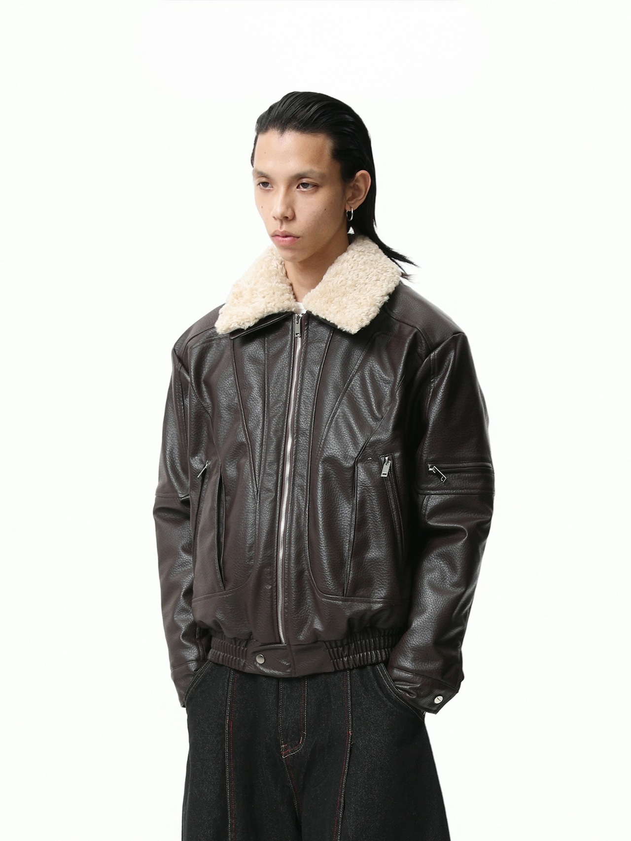 BOOGOOVOGUE Vintage Leather Fur Puffer