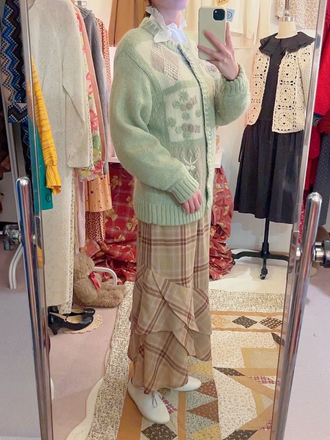 light green flower diamond cardigan