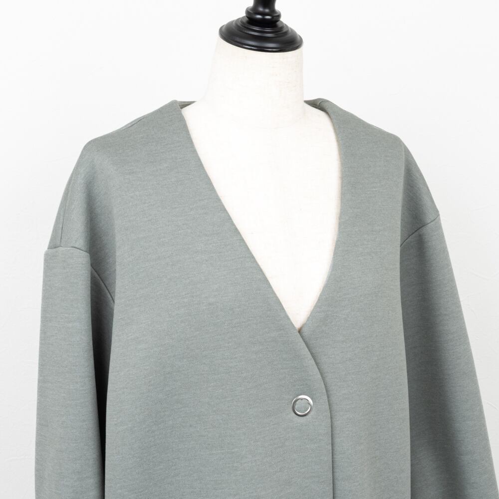 QTUME／クチューム】ダンボールラウンドヘムミドルコート（グレー