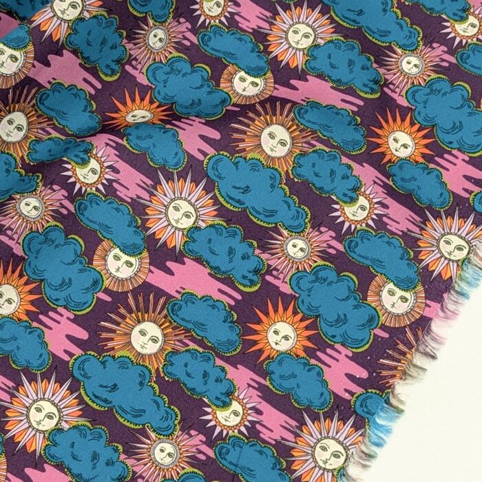 輸入 リバティ・ファブリックス イタリア製 タナローン Follow The Sun フォローザサン パープル地 約130×50cm