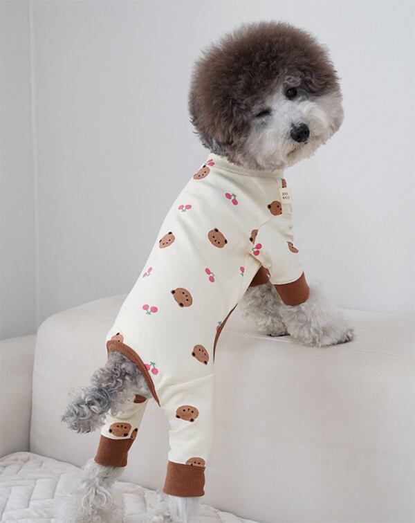 cherry bear all in one XS ~ 2XL  /  S ~ 2XL  /  犬服 新作 オールインワン 可愛い 犬の服 ロンパース ドッグウェア つなぎ ストレッチ 小型犬 中型犬 tsu38