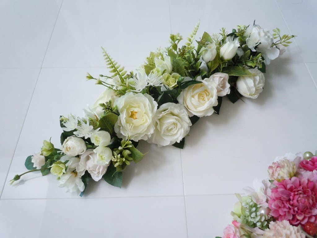 美品】ホワイト グリーン アレンジメント 12個セット 造花 装花 結婚式