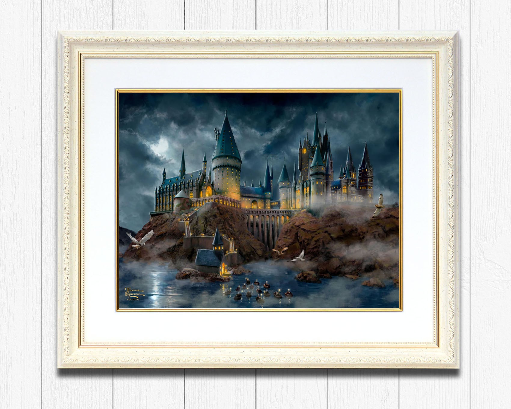トーマス キンケード スタジオ「ハリー・ポッター/ホグワーツ城」額縁 作品証明書 展示用フック付き アートプリントポスター