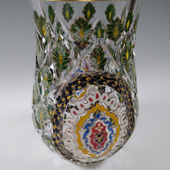 アンティーク　フランスガラスエナメル金彩　花瓶