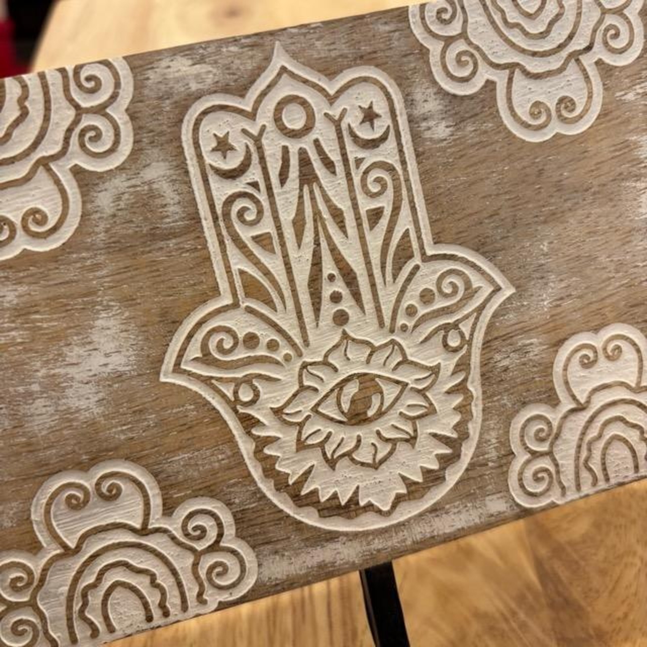 India Wood Wall Hamsa Pattern Hanger Hook インド ウッドウォールハンガーフック ハムサ柄 インテリア 雑貨 フック