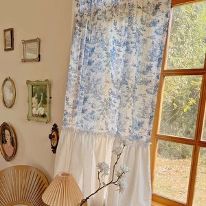 【CURTAINS】フレンチヴァンテージブルーフラワーカーテン