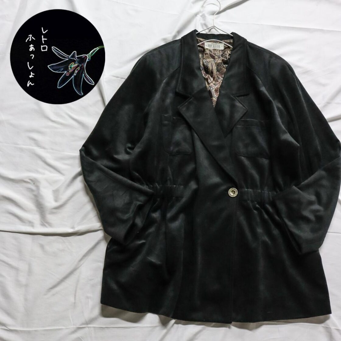 良品 レトロ コート ベロア レディース XXL 古着 長袖 大きいサイズ 