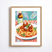 Spaghetti de la Hood｜ミートボールスパゲッティを抽象表現したポップアートポスター｜モダンインテリアに映えるユニークデザイン｜日本製A4ポスター