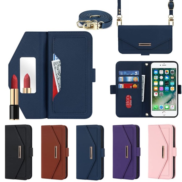 Eastwave アイフォン SE 2022 第3世代 ケース 縄掛けカバー for iPhone SE 2020 第2世代 手帳型 for iPhone 8 7 手帳 case チェック柄 鏡 ミラー付き 長ストラップ付き 肩掛け 革レザー 柔らかいTPU 多機能 財布型 カード収納 小銭入 れ スタンド機能 全面保護 5色 ブルー
