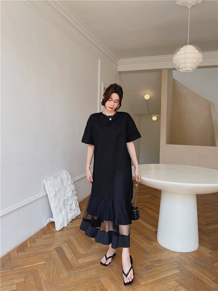 裾シースルーワンピース ワンピース フレアワンピース ロング ロング丈