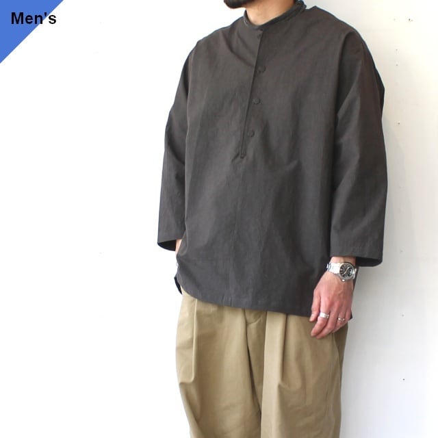 HAVERSACK 40タイプライターノーカラー8分袖プルオーバーシャツ 40/Typewriter No collar P/O Shirt (Charcoal)
