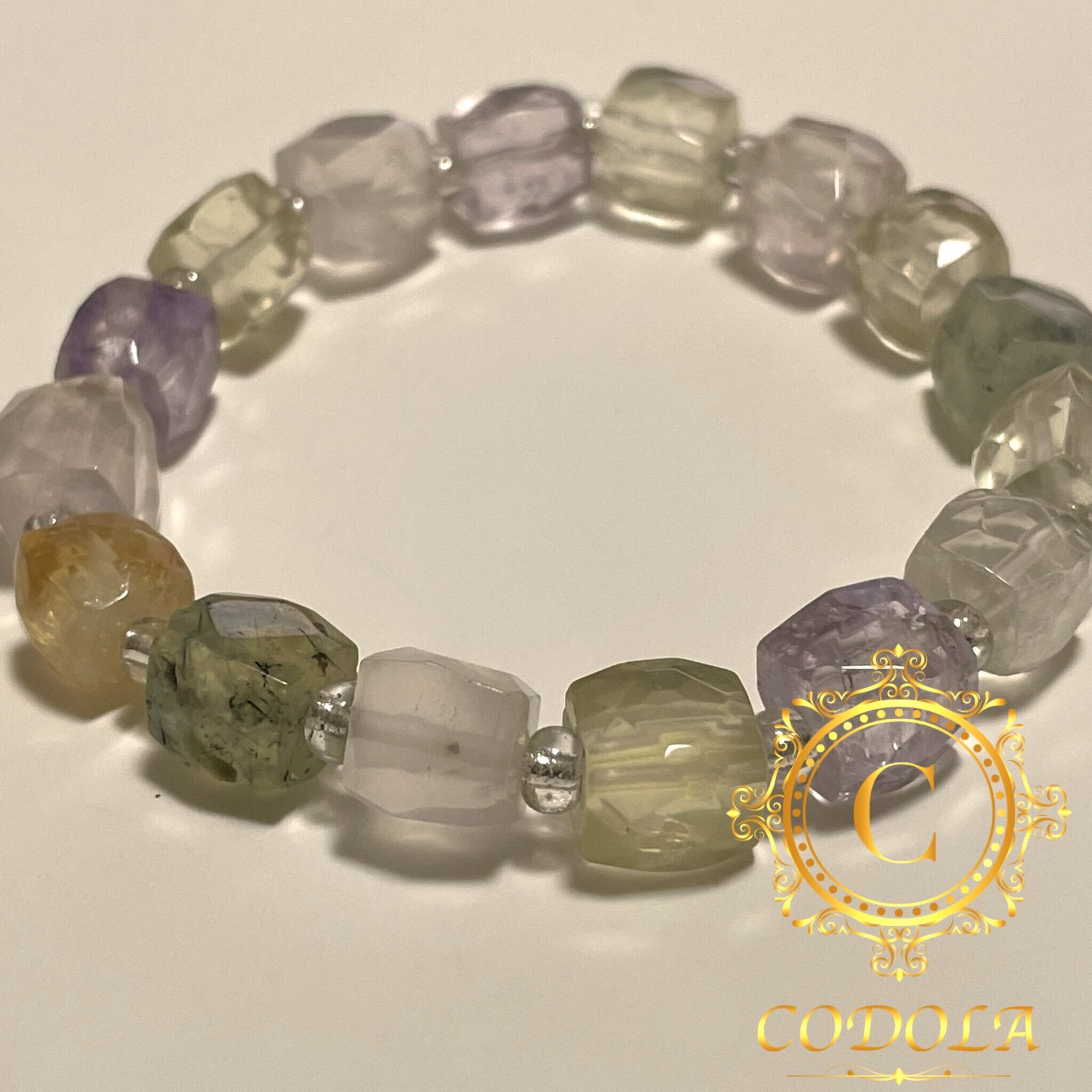 クオーツ ミックス キューブカット 8mm ブレスレット 水晶 シトリン  