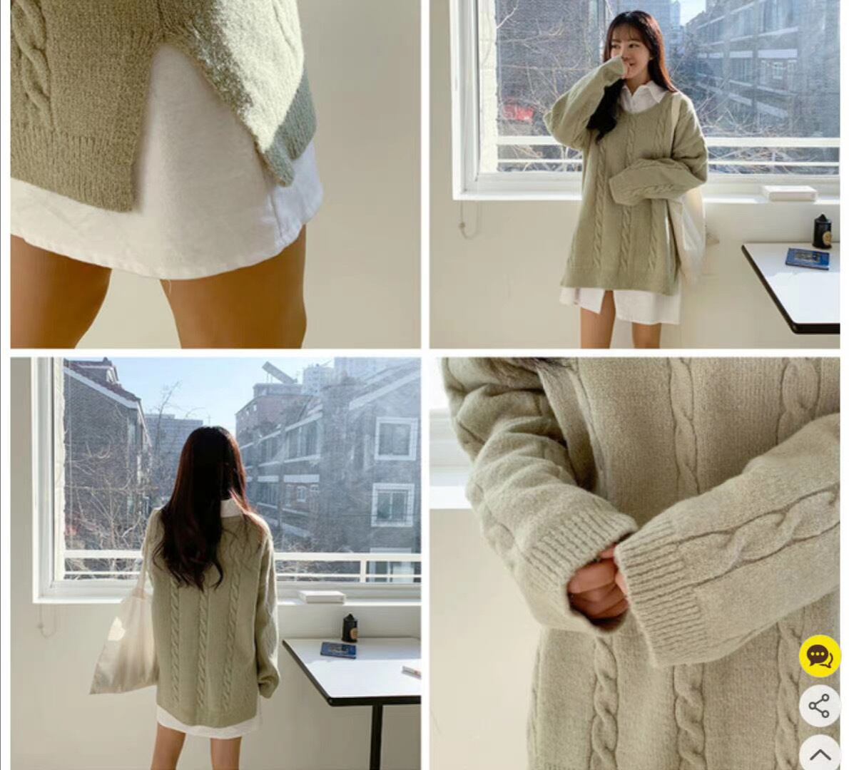 Uネックケーブル編みニット