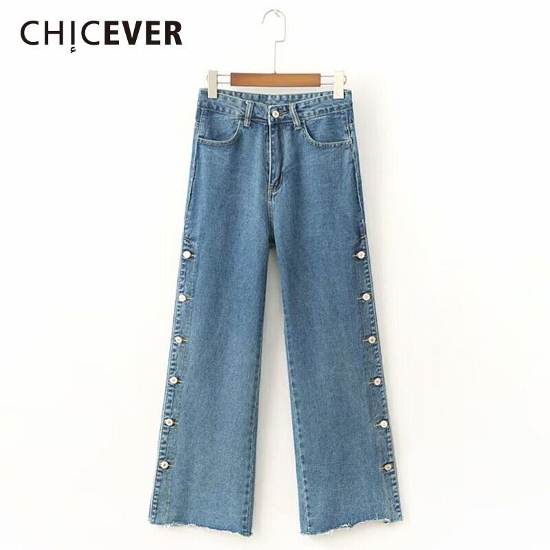 CHICEVERオータムジーンズレディースストレートパンツウエストルーズブルーデニムパンツストリートウェア洋服タイド 秋物 6base513083299694