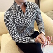 plaid v-neck shirt tops 00196