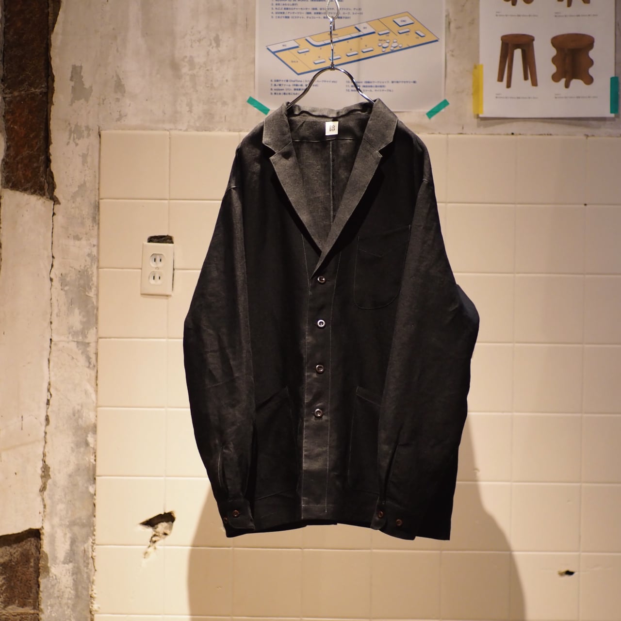 EASY JACKETS /SULFER DYED LINEN/BLACK【結-yui-】 | はなれ online store
