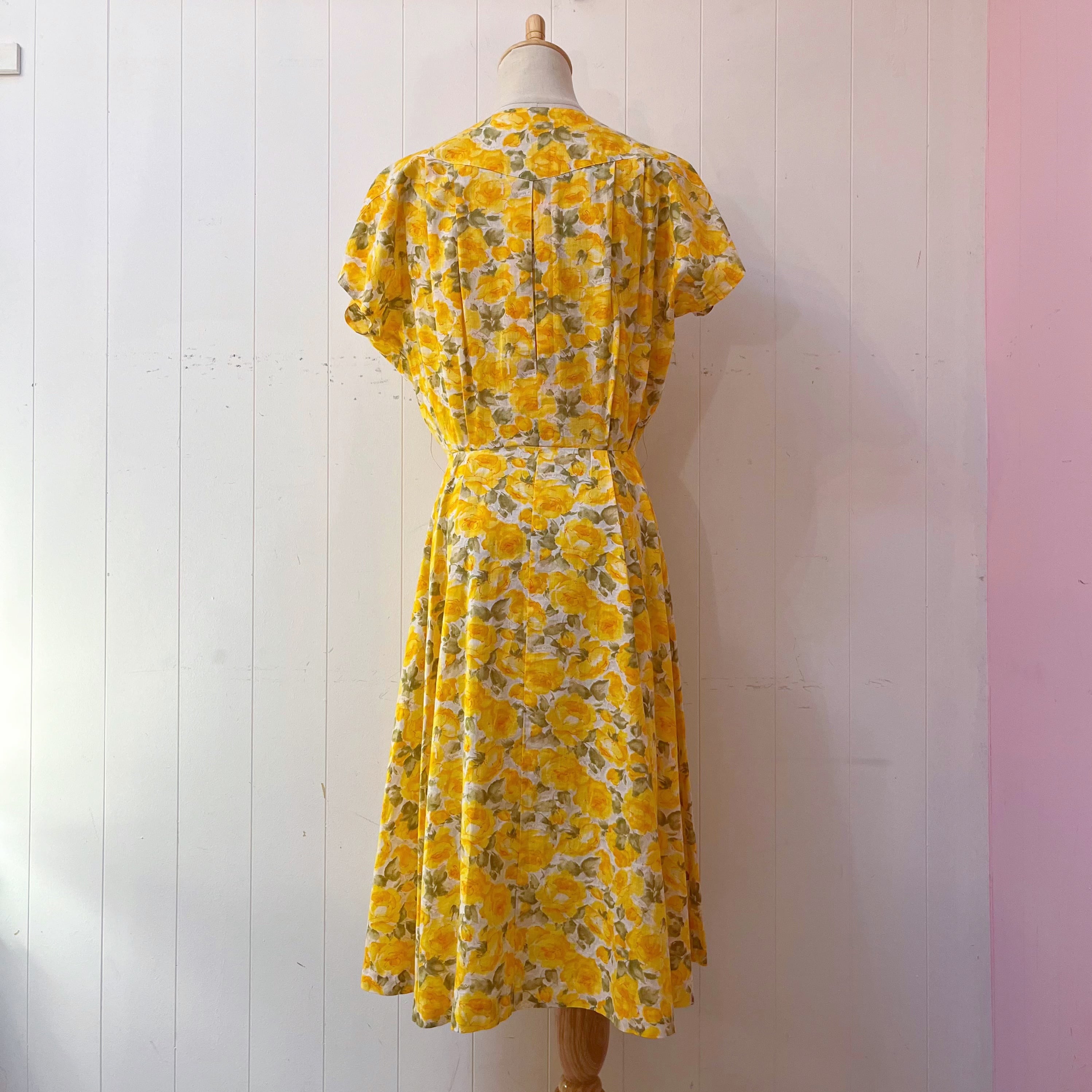 yellow rose white button one-piece