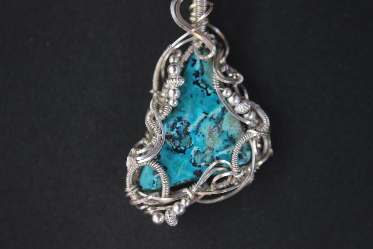 Chrysocolla malachite silver925 wire wrapping pendant
