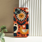 受注生産 iPhoneケース 猫と太陽の民芸イラスト｜フォークアート FMSY008A