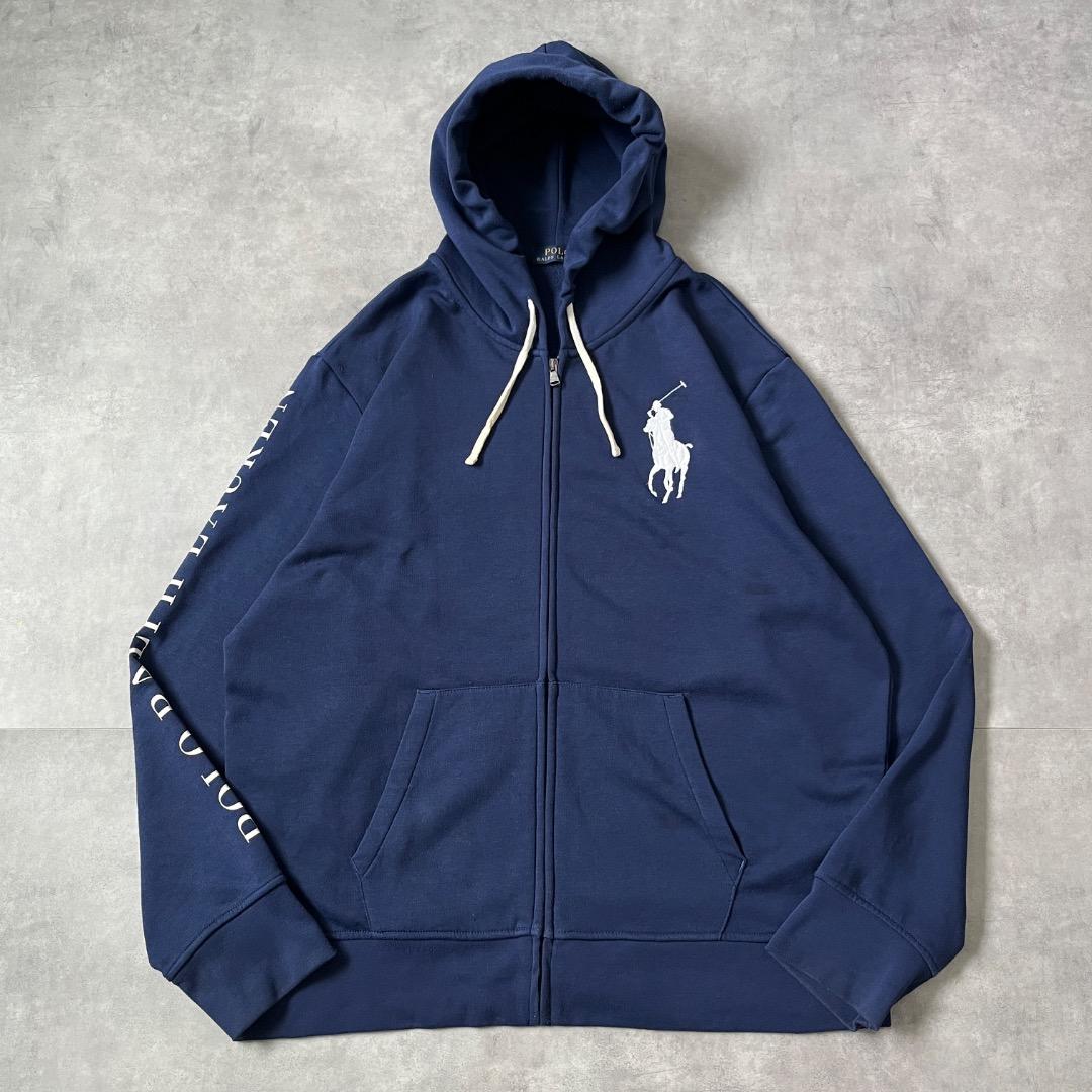 ポロ ラルフローレン パーカー ジップ 古着 刺繍 ポニー XL 紺 17967