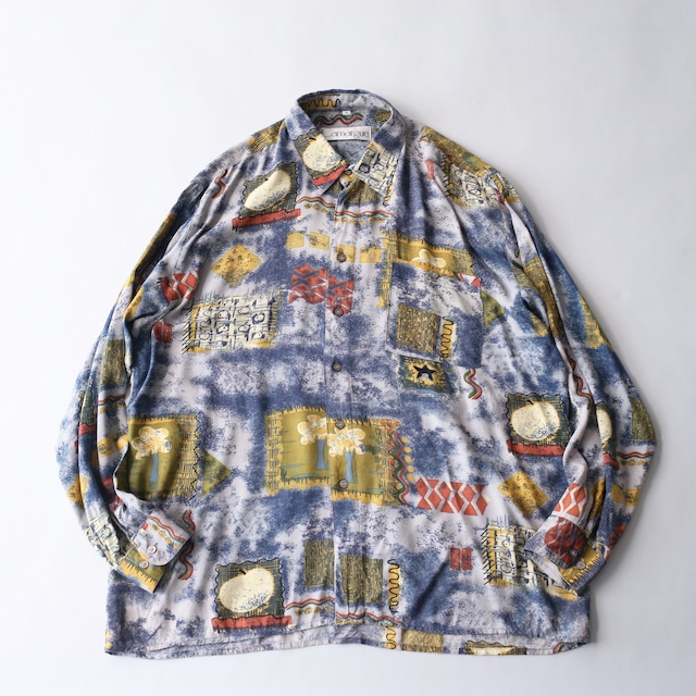 art graphic pattern loose rayon shirt