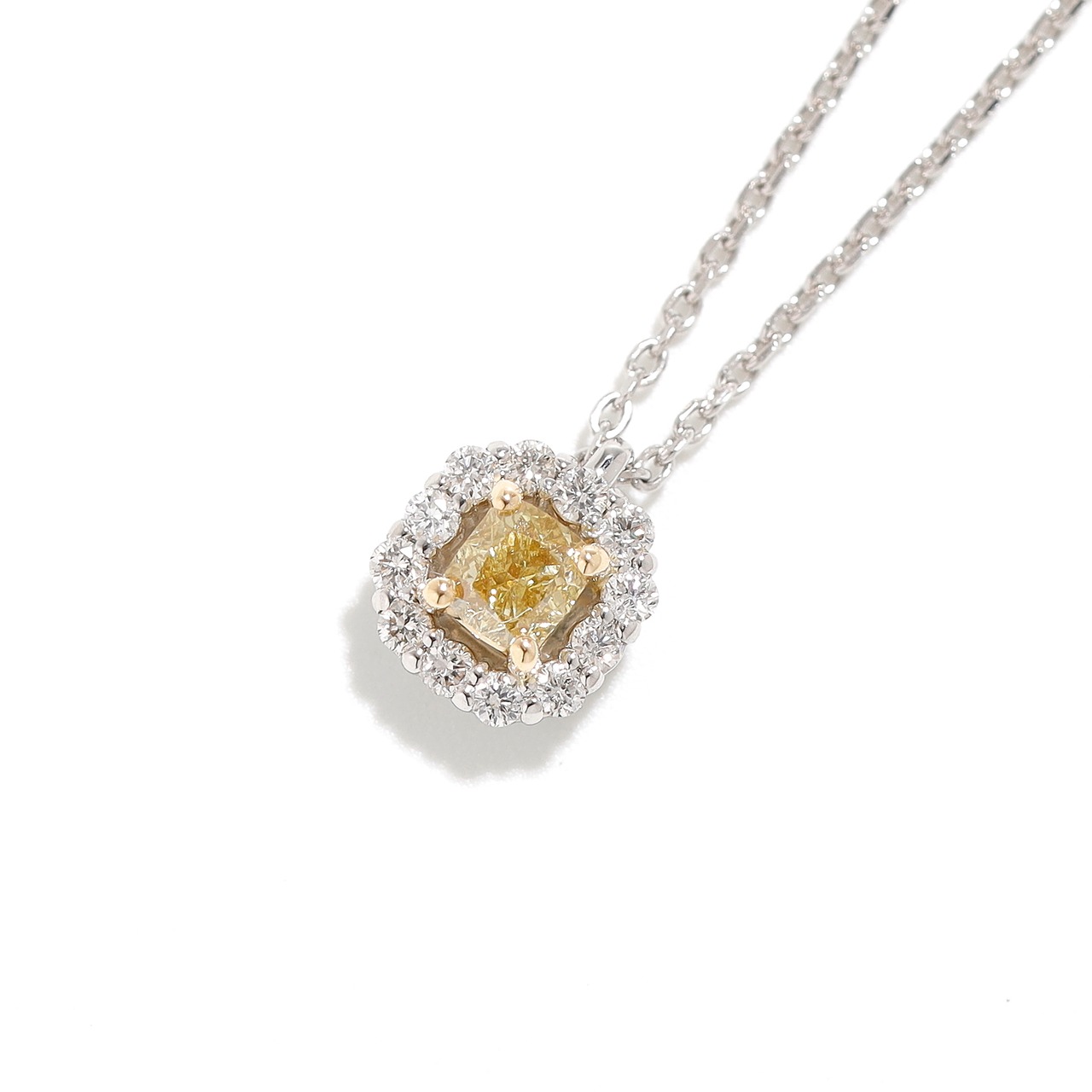 ファンシーブラウニッシュ グリニッシュ イエロー ダイヤモンド ネックレス pt950(K18) / SI2 / 0.237ct / DA 0.120ct