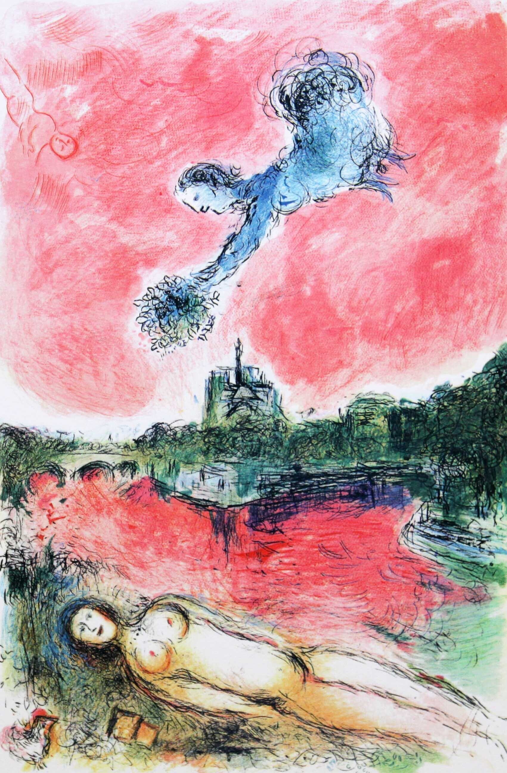 マルク シャガール絵画「ノートルダムの眺め」額縁4色選択可能 作品証明書 展示用フック 限定375部エディション付複製画ジークレ
