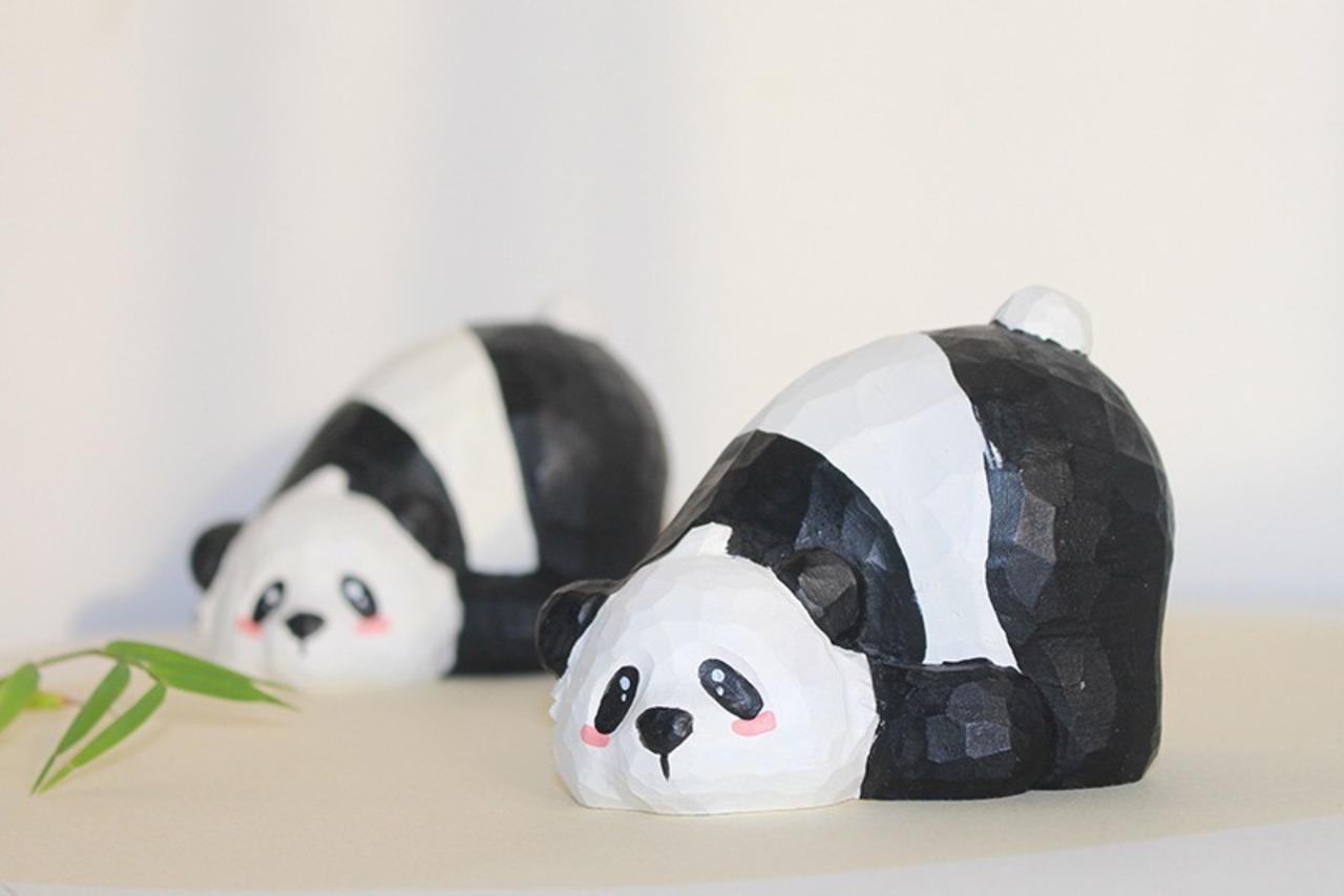 【木製 インテリア オブジェ】パンダ 置物 彫刻 かわいい 癒し コンパクト 省スペース 母の日 ギフト シンプル デスクトップ