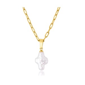 Cross pearl necklace with design cable chain [GLD]　クロスパールネックレス　ウィズ　ケーブルチェーン