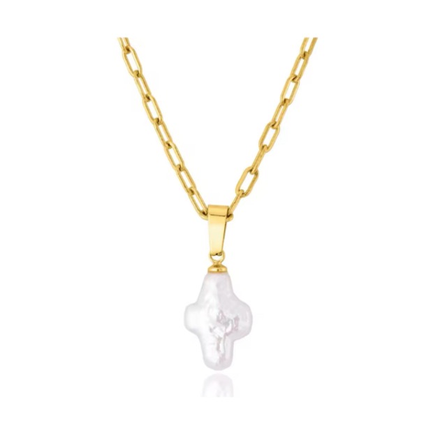 Cross pearl necklace with design cable chain [GLD]　クロスパールネックレス　ウィズ　ケーブルチェーン