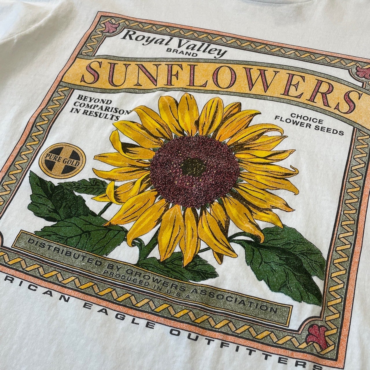 90s USA製 ひまわり アートTシャツ ヴィンテージ フラワー 花 古着 白