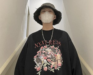 【韓国ファッション】プリント オーバーサイズ 長袖Tシャツ